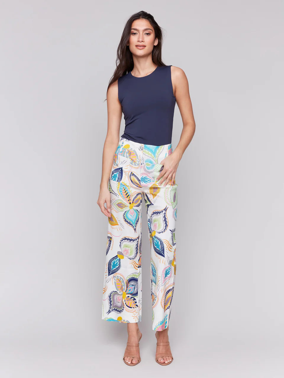Printed Cropped Linen Blend Pants