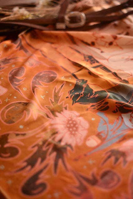 Tirzah Lane Art - Round Up: 35x35 Floral Cattle Cowgirl Western Mulberry Silk Wild Rag