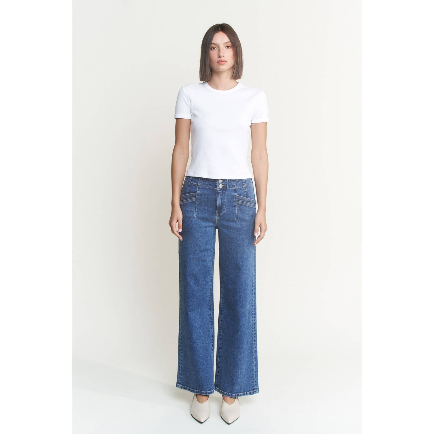 Mica Denim - SUPER HIGH RISE WIDE LEG WITH DBL BTN