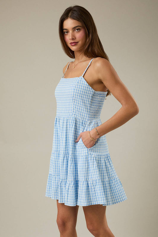 Sunday Edition - SQUARE NECK SHOULDER STRAP TIERED MINI DRESS