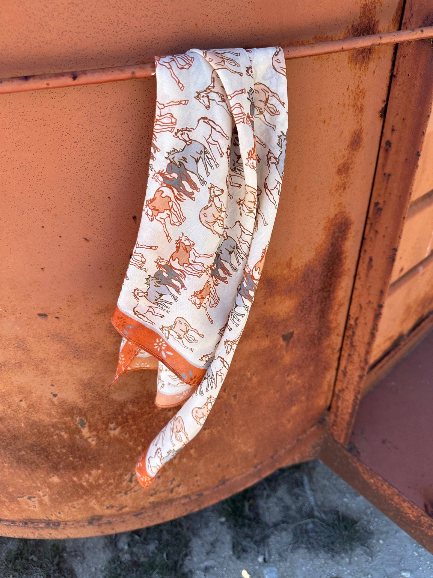 Tirzah Lane Art - Mustang Meadow Silk Western Cowgirl Wild Rag Scarf