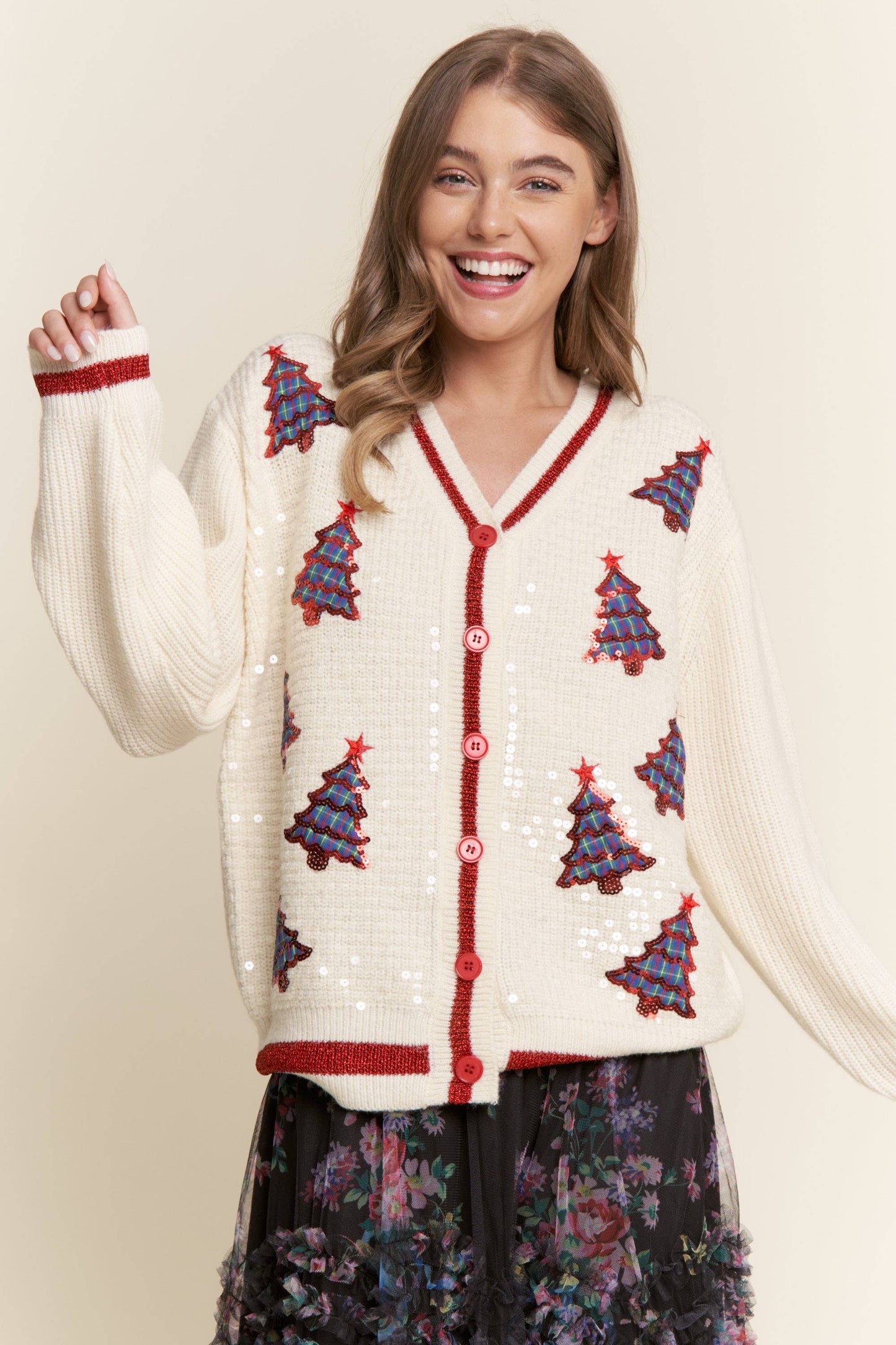 Sequin Christmas Tree Cardigan
