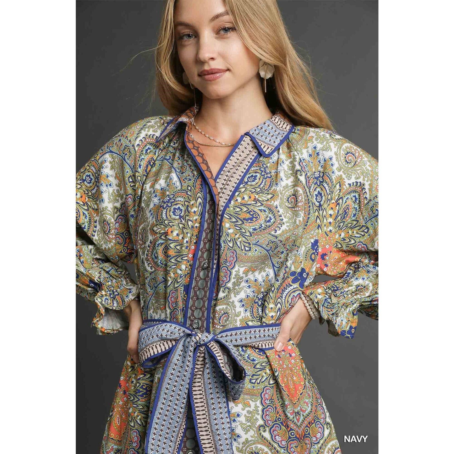 Print Belted Midi Shirt Dress