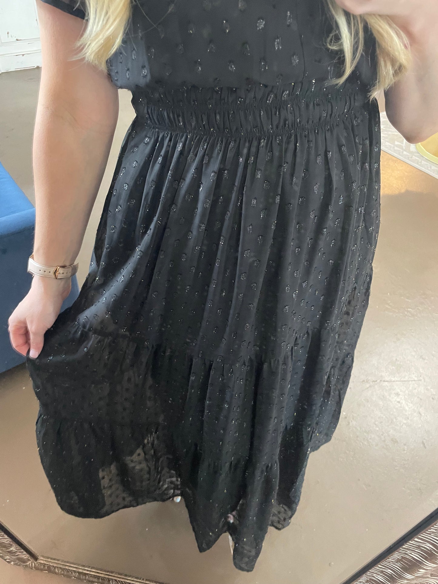 Metallic Dot Tiered Midi Dress