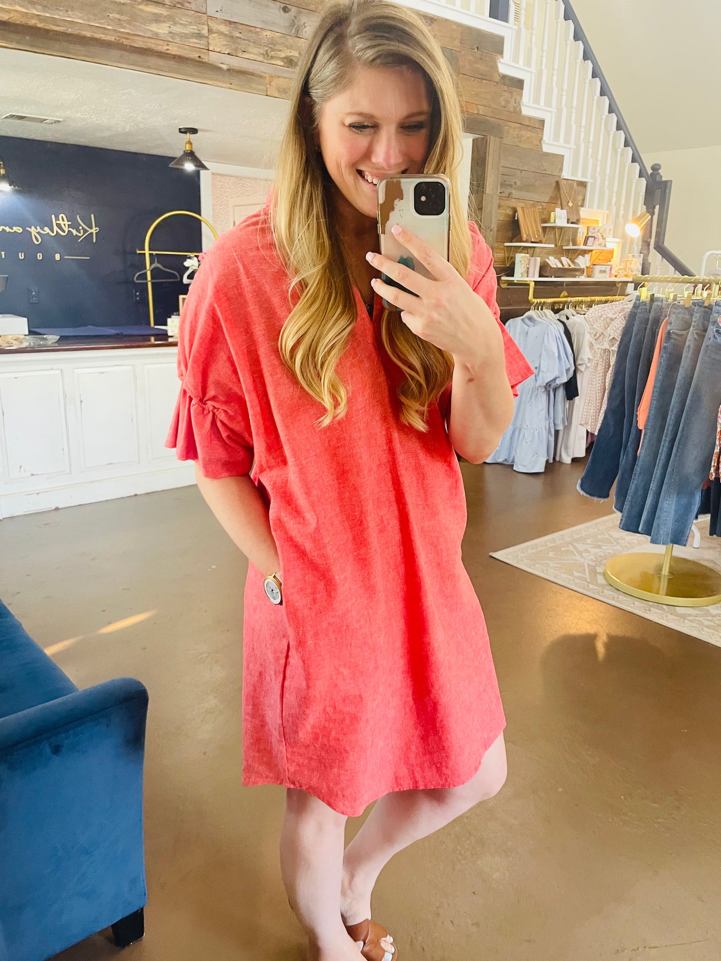 Coral Linen Dress- Boho Chic