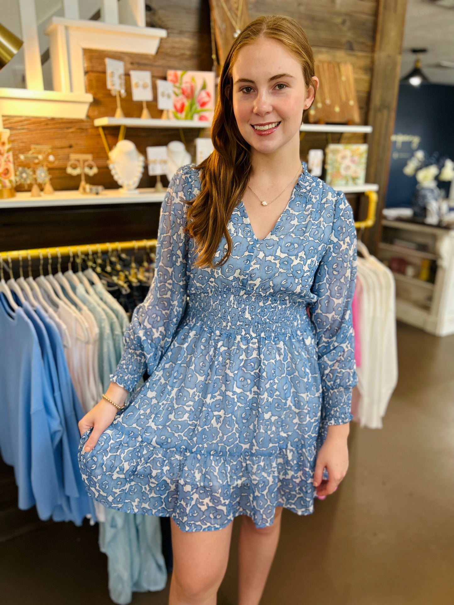 Cerulean Rose Smocked Dress
