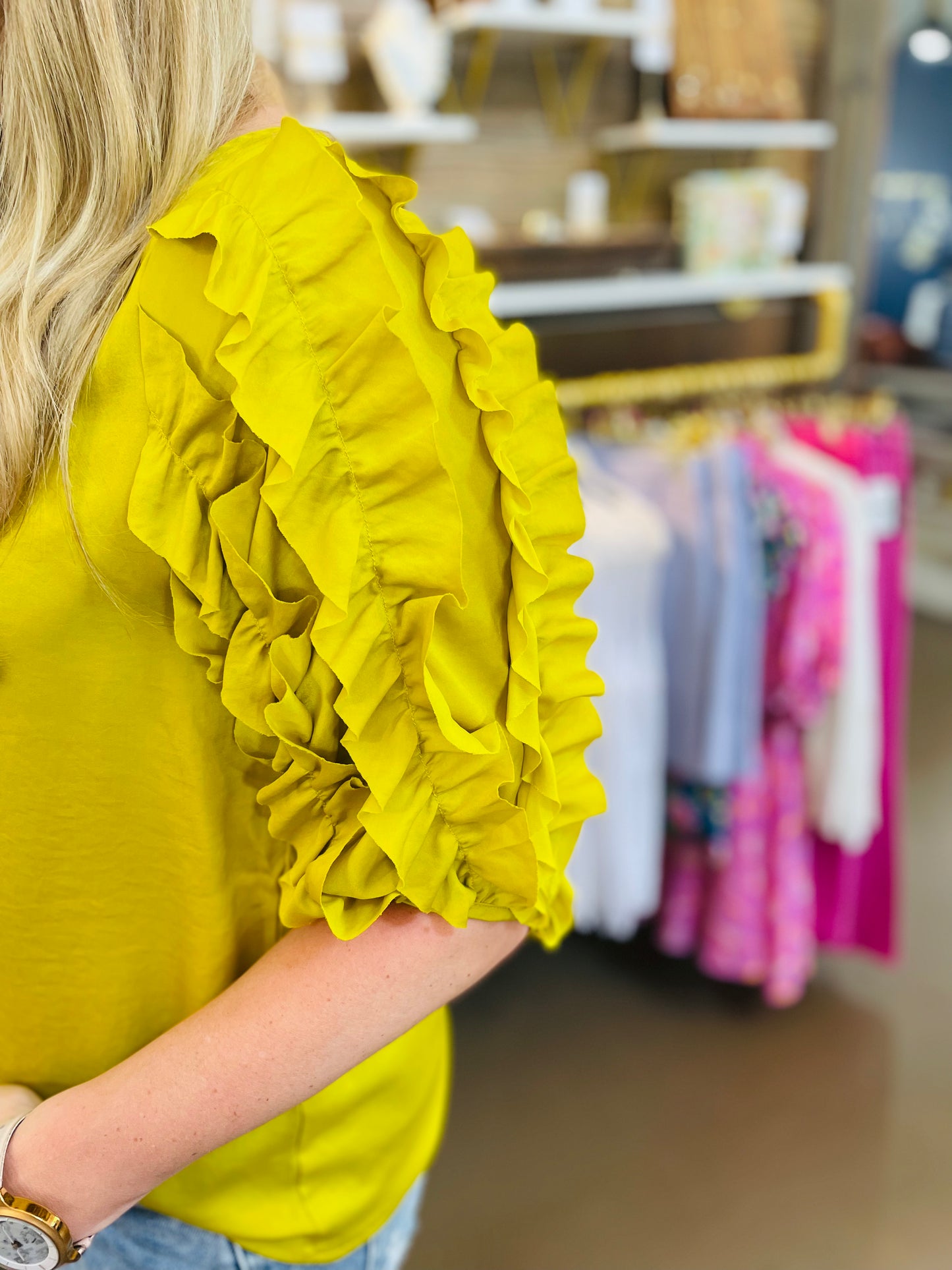 Chartreuse Ruffle Blouse