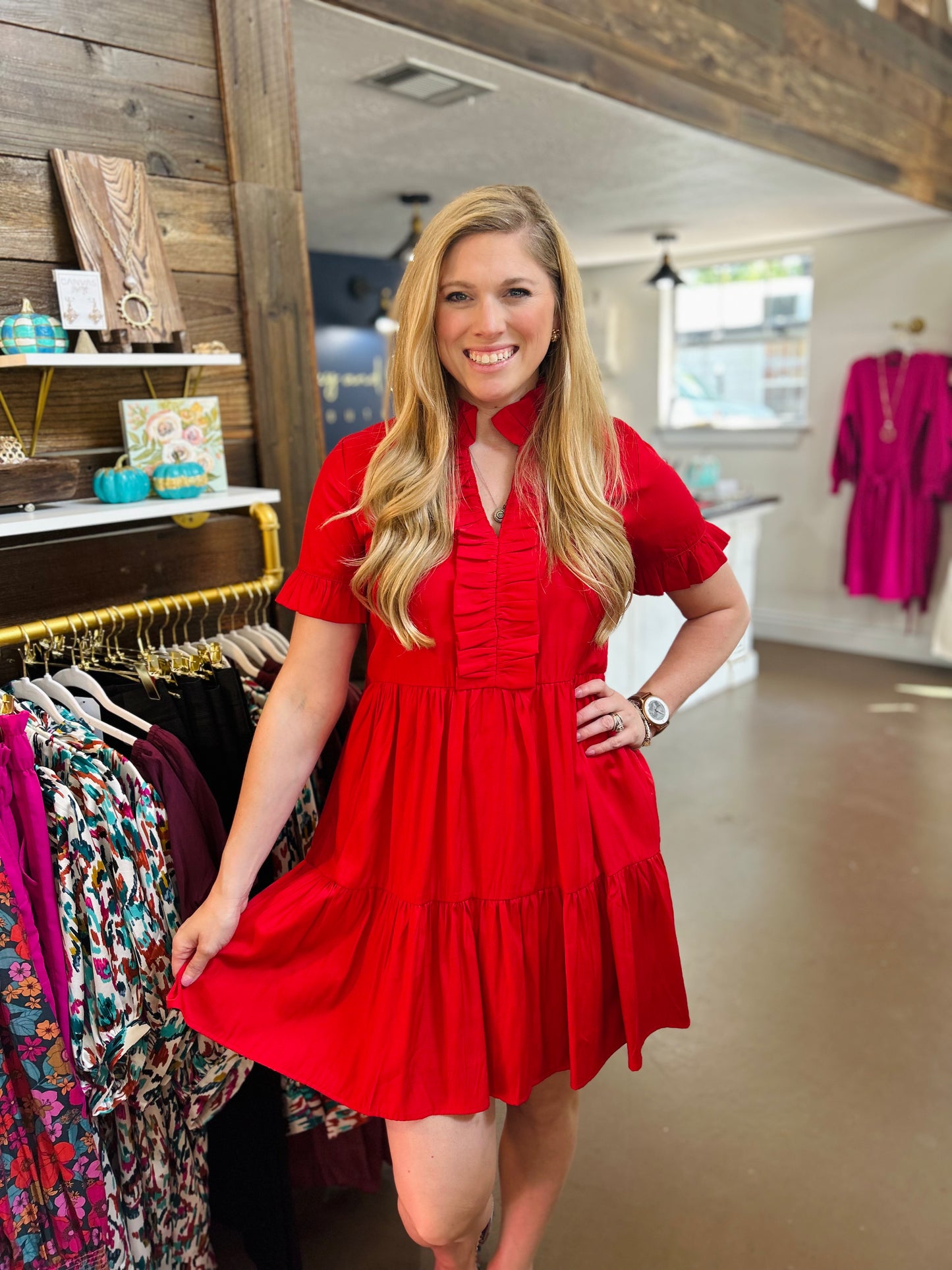 Red Ruffling Around Dress