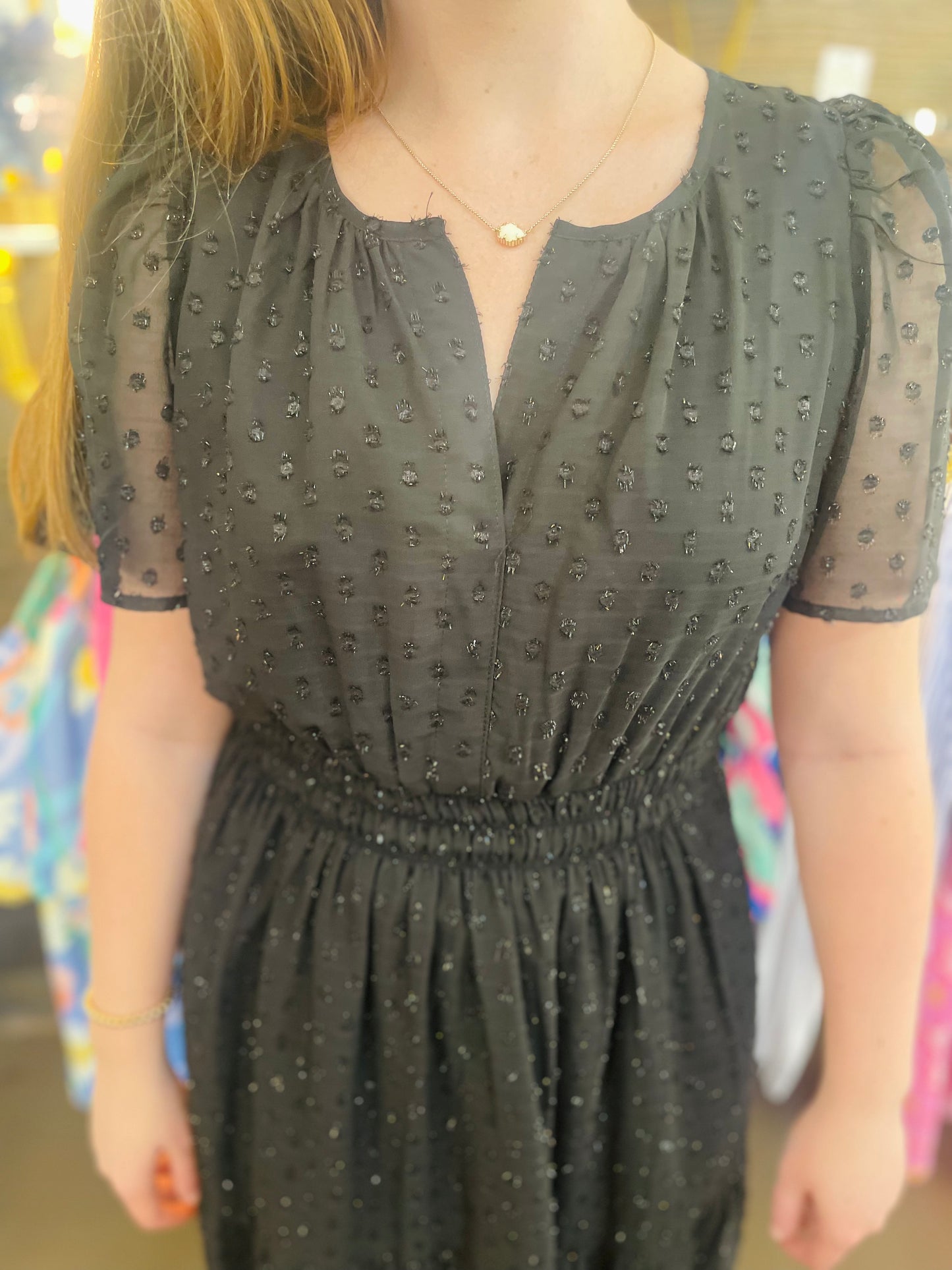 Metallic Dot Tiered Midi Dress