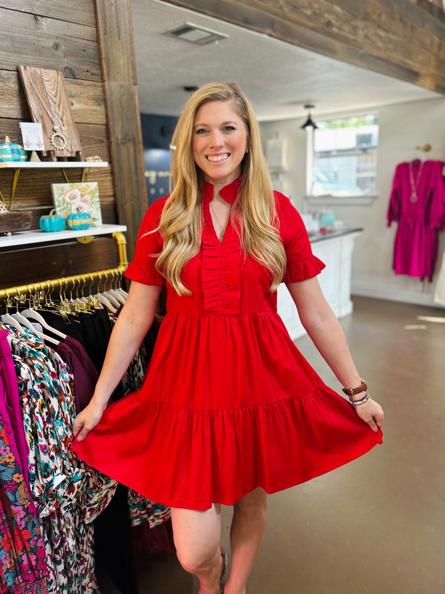 Red Ruffling Around Dress
