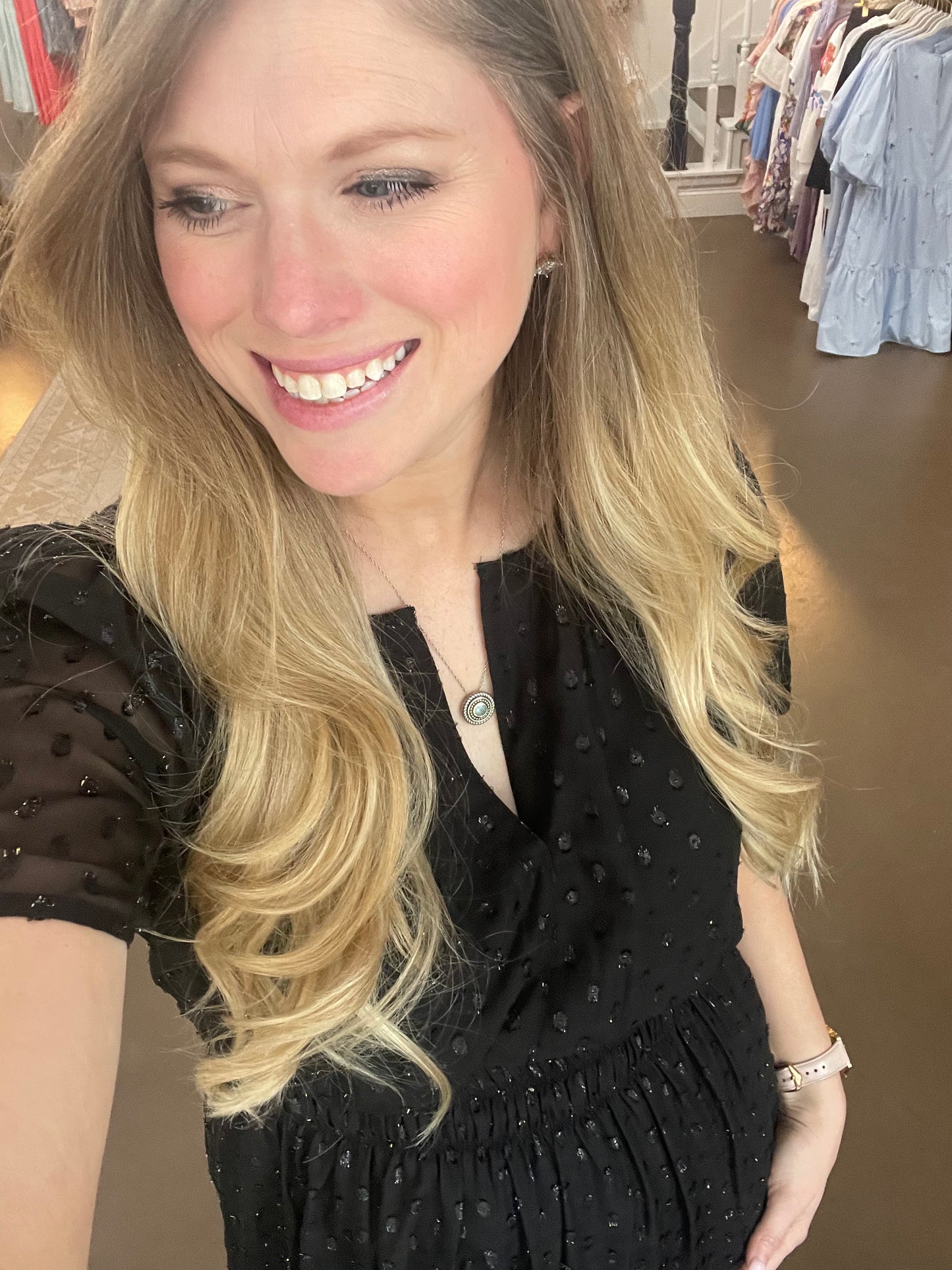 Metallic Dot Tiered Midi Dress