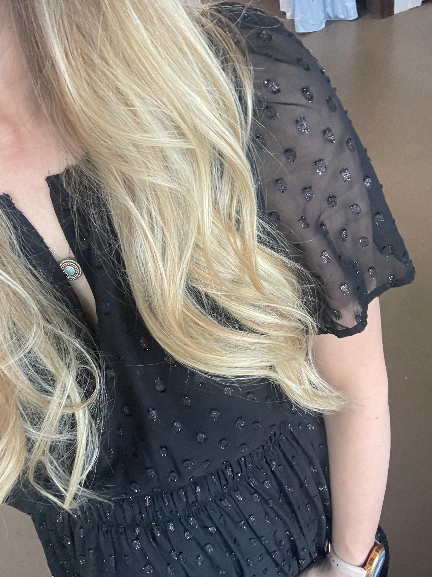 Metallic Dot Tiered Midi Dress