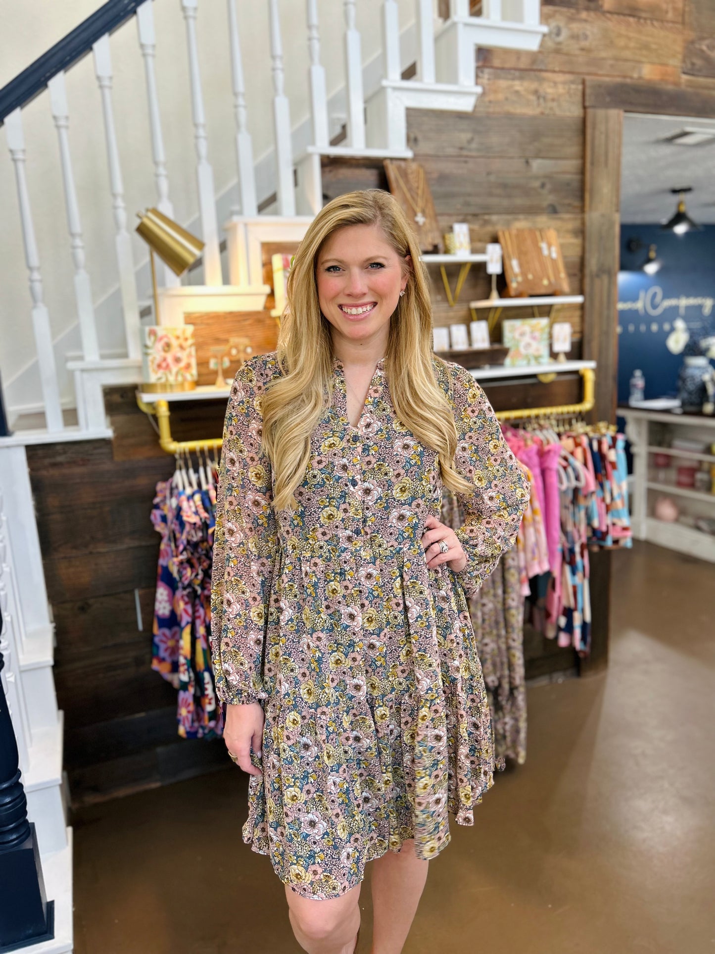 Vintage Flower Print Dress