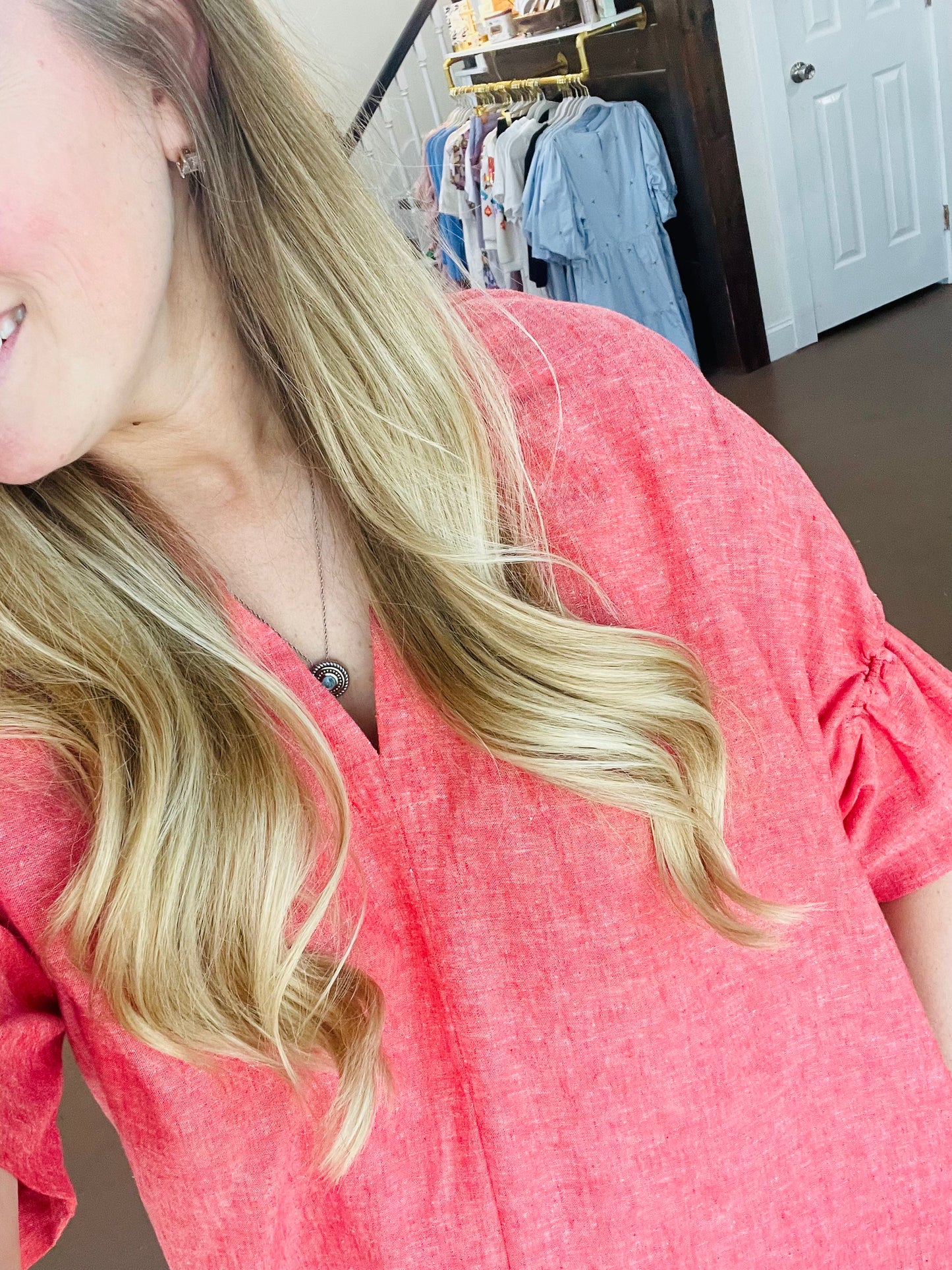 Coral Linen Dress- Boho Chic