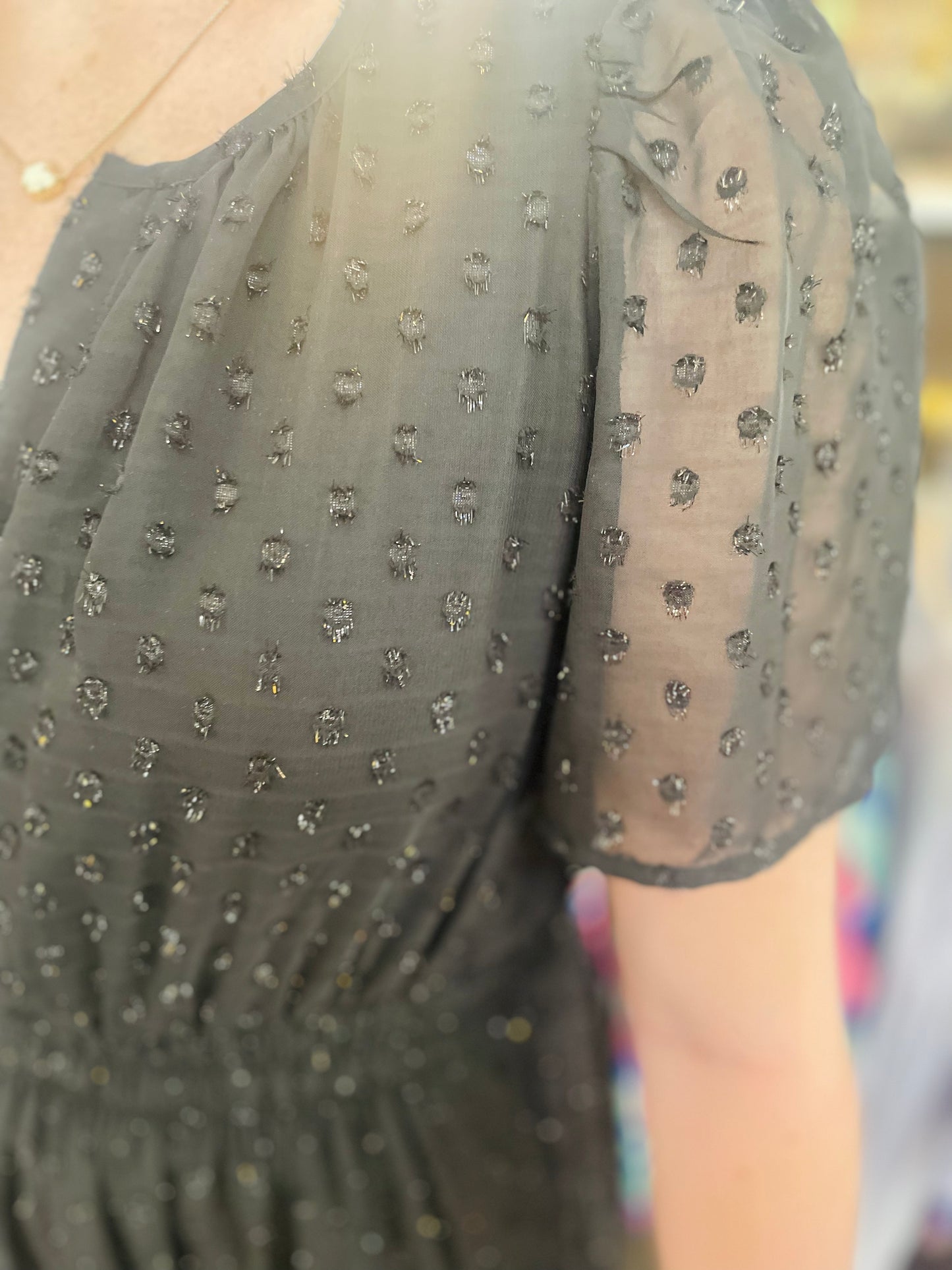 Metallic Dot Tiered Midi Dress