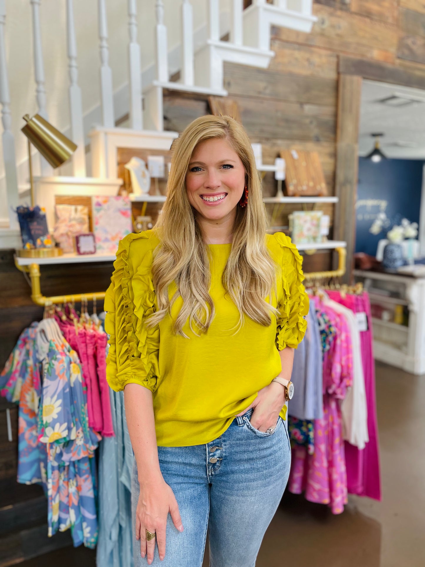 Chartreuse Ruffle Blouse