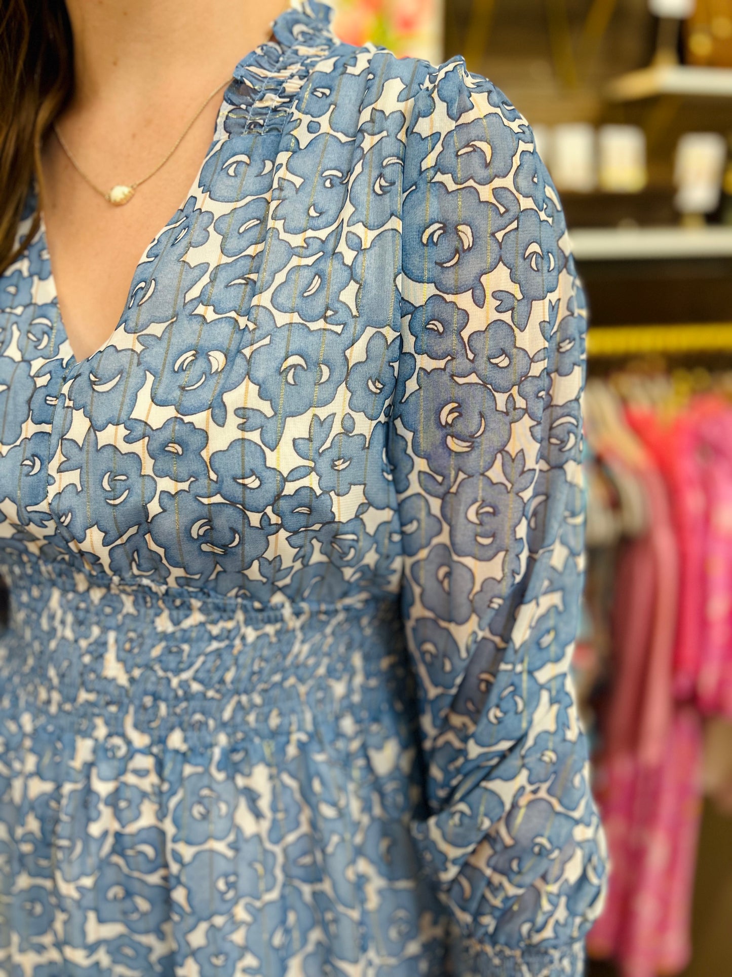 Cerulean Rose Smocked Dress