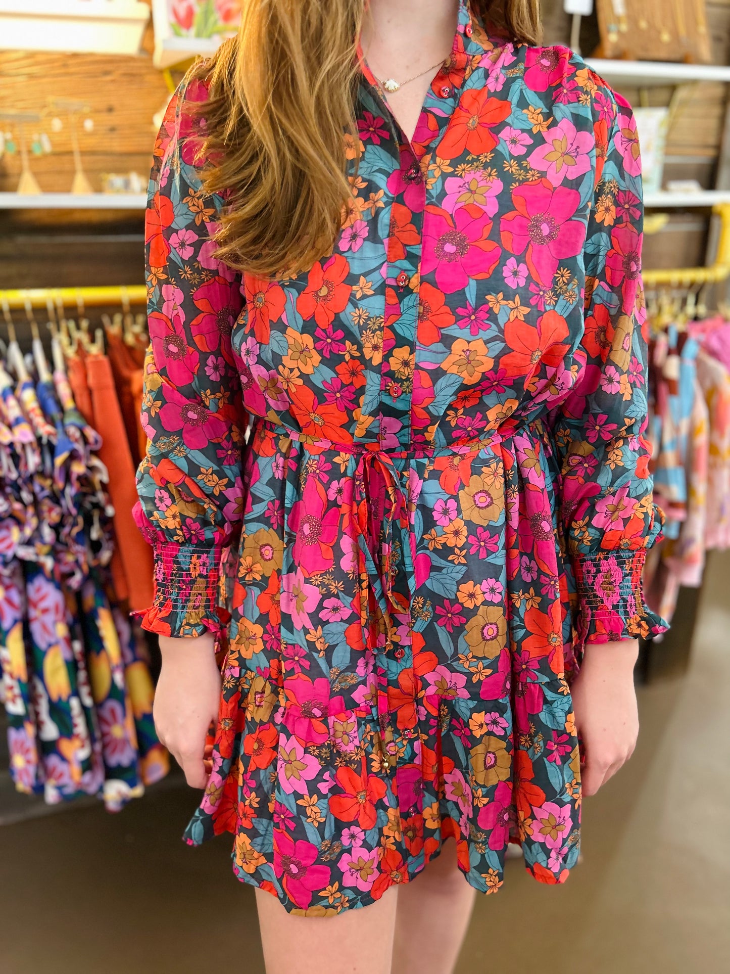 Floral Fuchsia Tie Dress