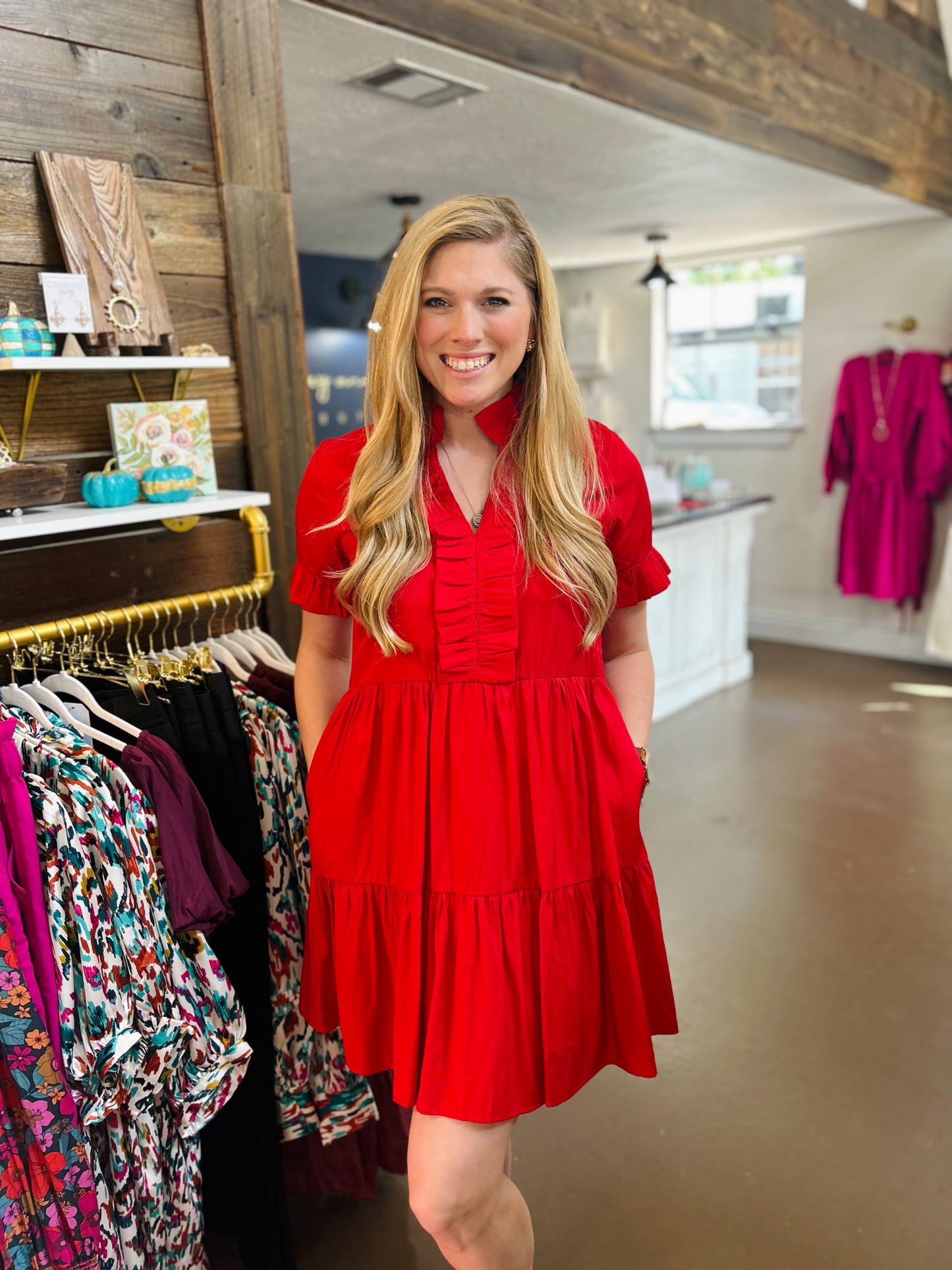 Red Ruffling Around Dress
