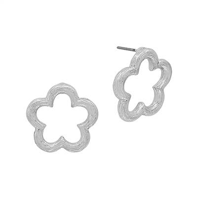 Worn Silver Textured Open Flower Stud Earring