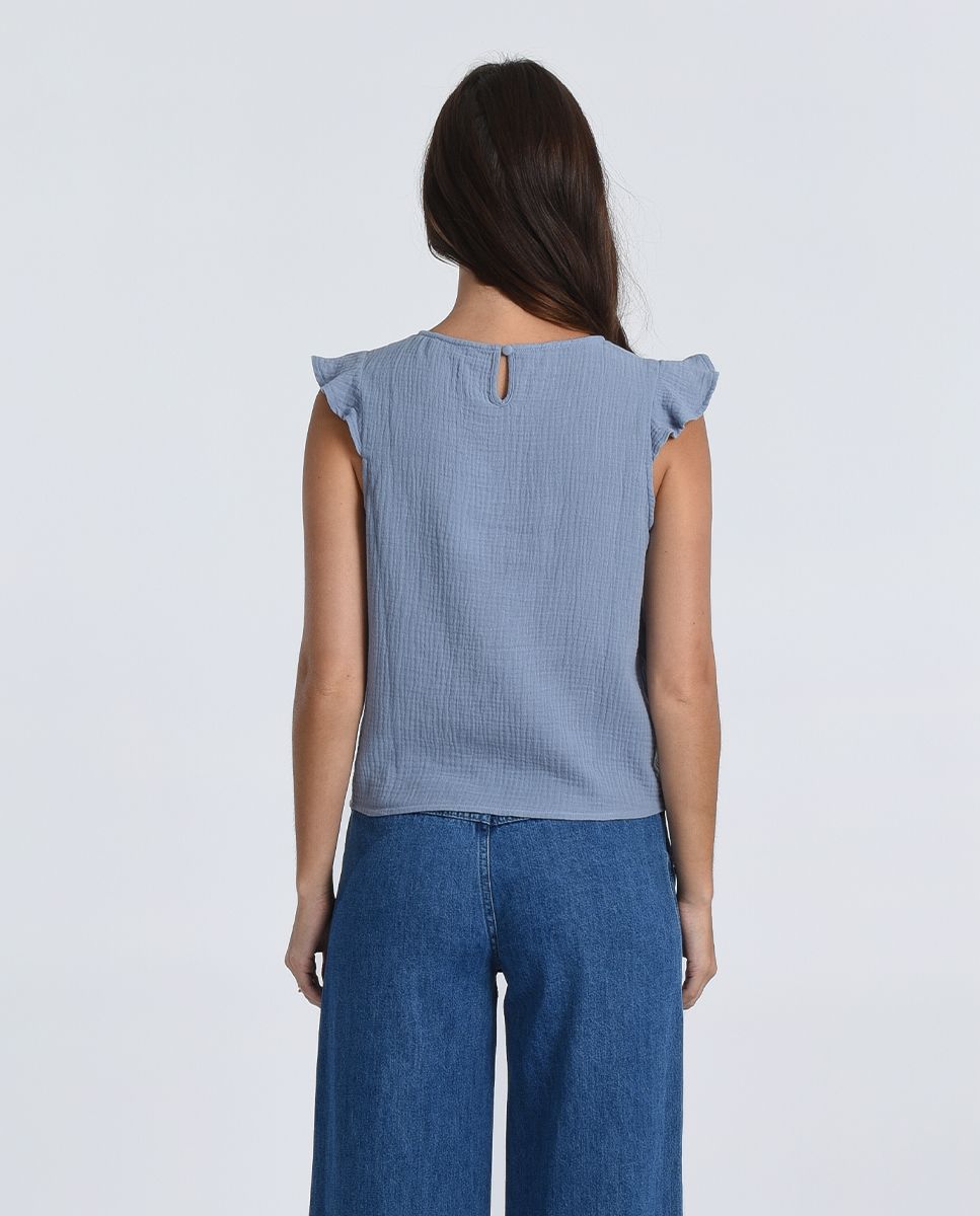 Gauze Light Blue Tie Top