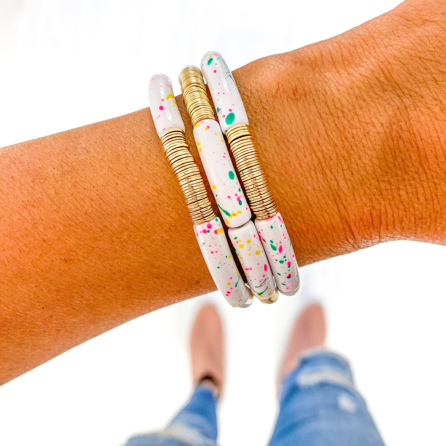 White Confetti Bamboo Bracelet