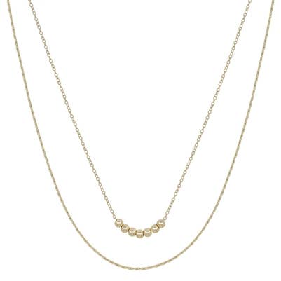 Gold Thin Layred Chain with Beaded Chain 16"-18" Necklace