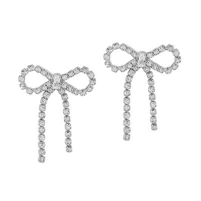 Silver Rhinestone Bow Stud Earring