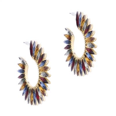 What's Hot - Multi Glass Stone Hoop 1.75" Earring