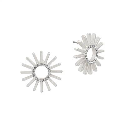 Silver Sunburst with Rhinestone Center Stud Earring