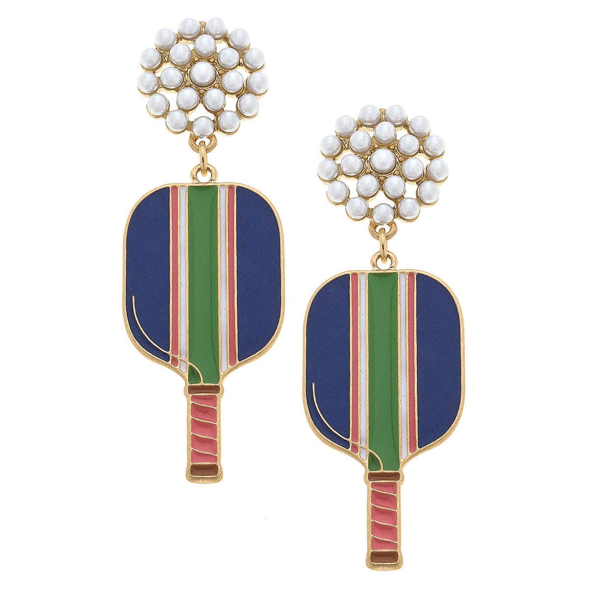 CANVAS Style - Ellie Pickleball Pearl Cluster Drop Earrings in Blue