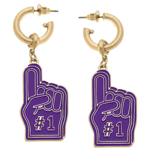 CANVAS Style - Game Day Foam Finger Enamel Earrings in Purple