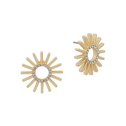 Gold Sunburst with Rhinestone Center Stud Earring