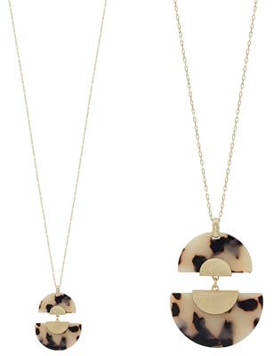 Tortoise Acrylic Half Moon and Gold 32" Necklace