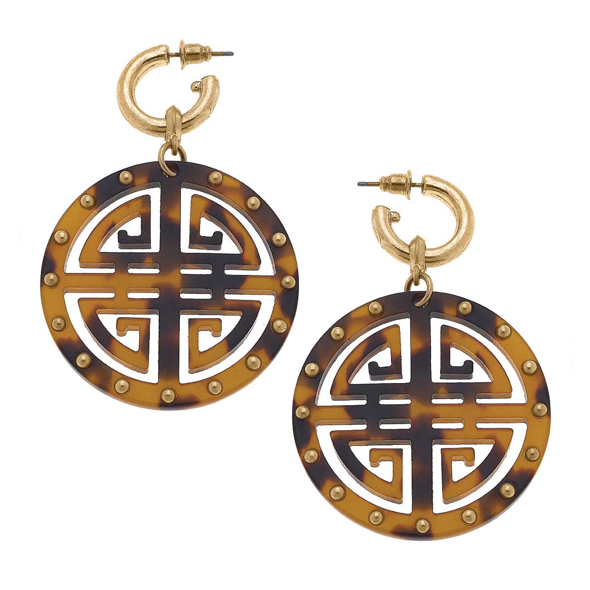 CANVAS Style - Jenson Greek Keys Resin Earrings in Tortoise