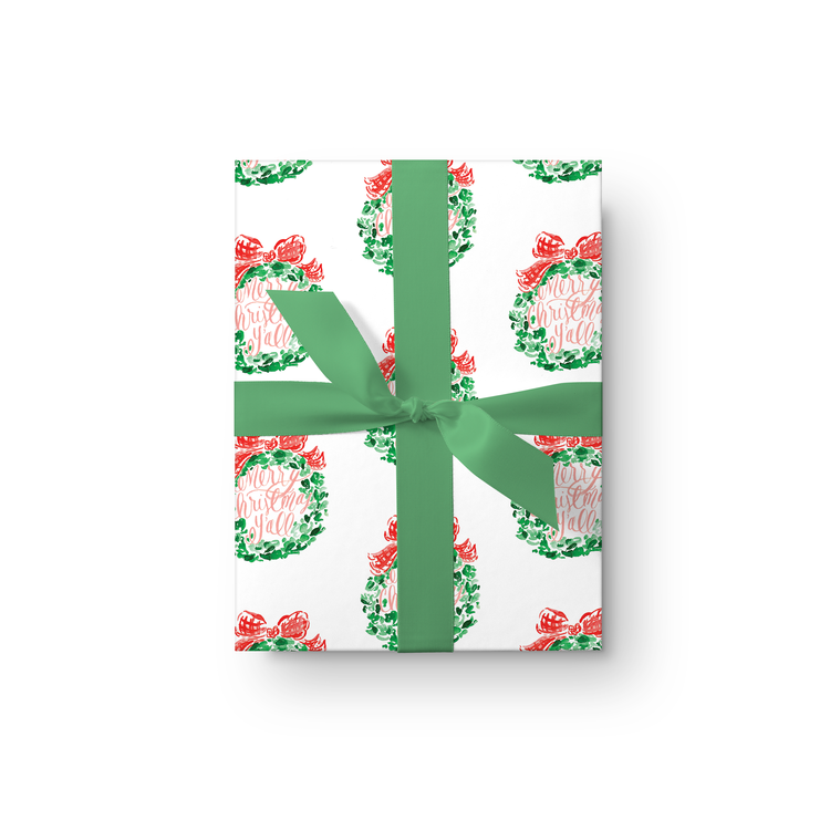 Simply Jessica Marie - Merry Christmas Y'all Watercolor Wrapping Paper 3 Sheets