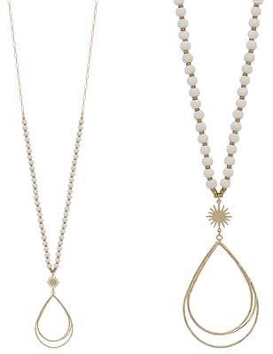 What's Hot - Gold Wired Teardrop,Starburst with Ivory Wood 32" Necklace