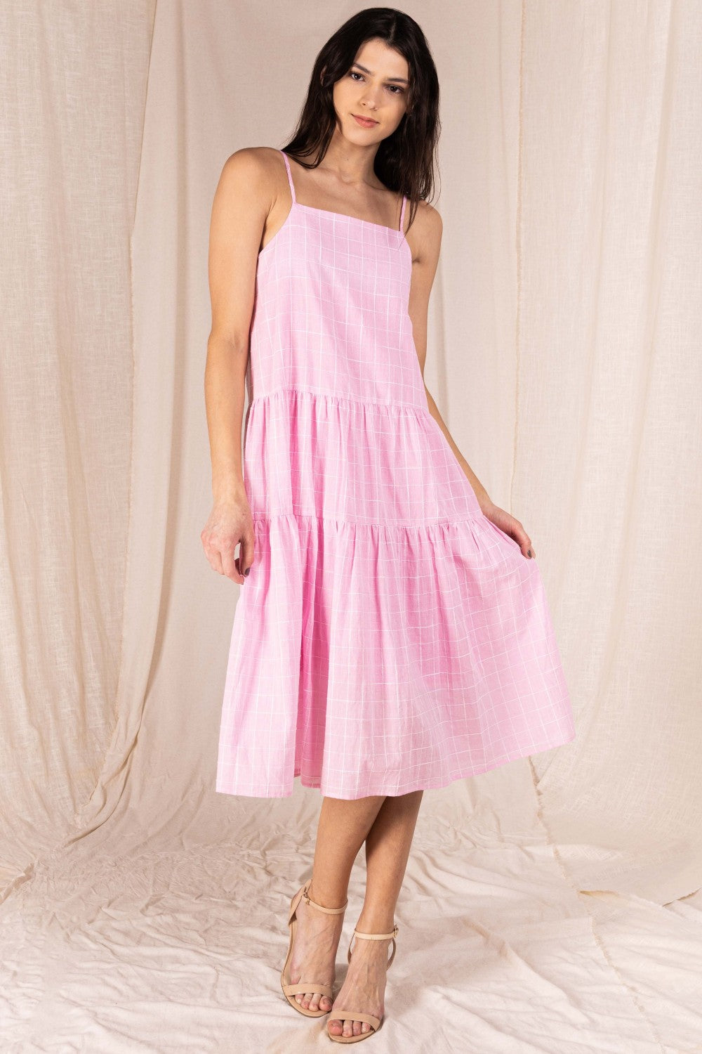 Gingham Pink Midi Dress