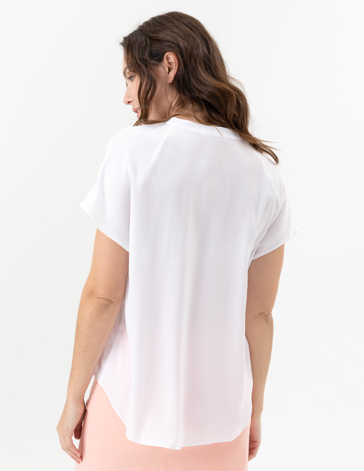 Satin White V Neck Blouse- Renuar