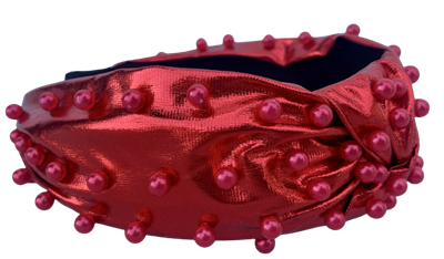 Red Metallic with Red Colored Pearls Headband