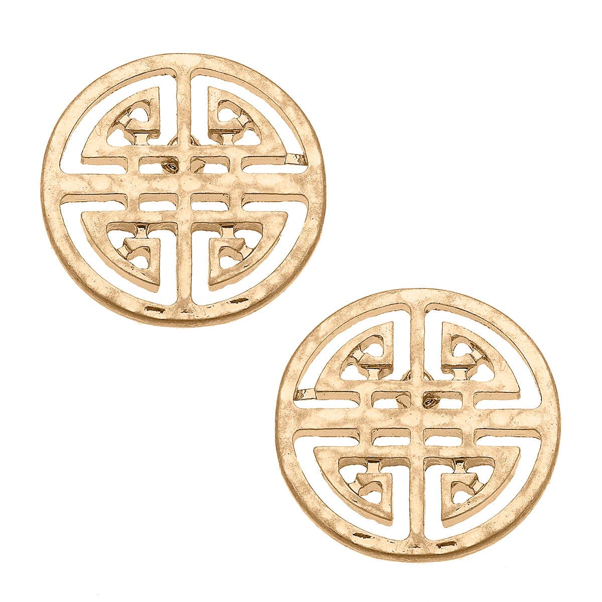 Canvas Style - Aria Greek Keys Stud Earrings in Worn Gold