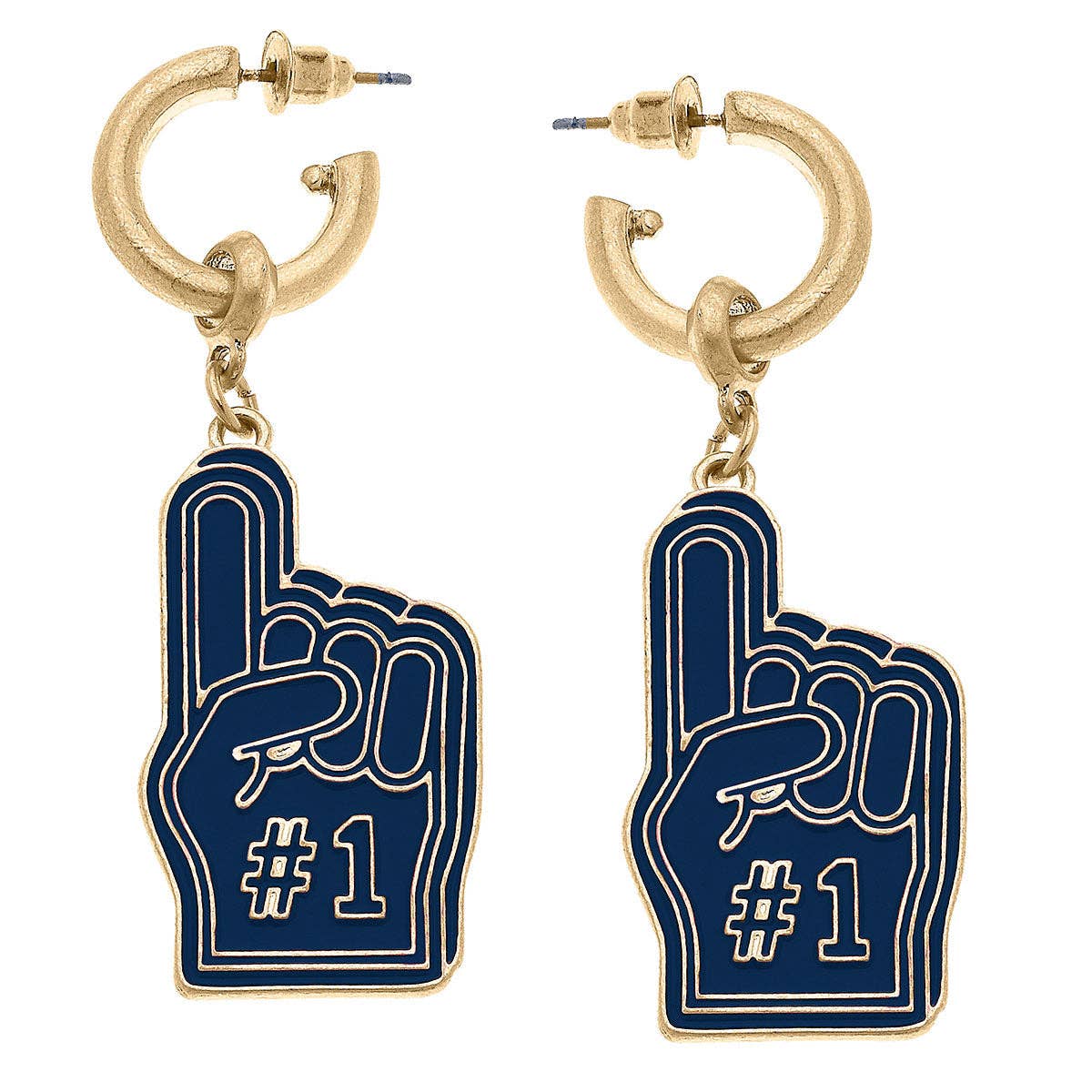 CANVAS Style - Game Day Foam Finger Enamel Earrings in Navy