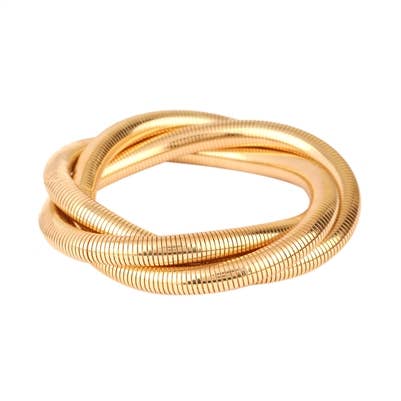 Gold Ribbed Set of 3 Twisted Stretch Bracelet