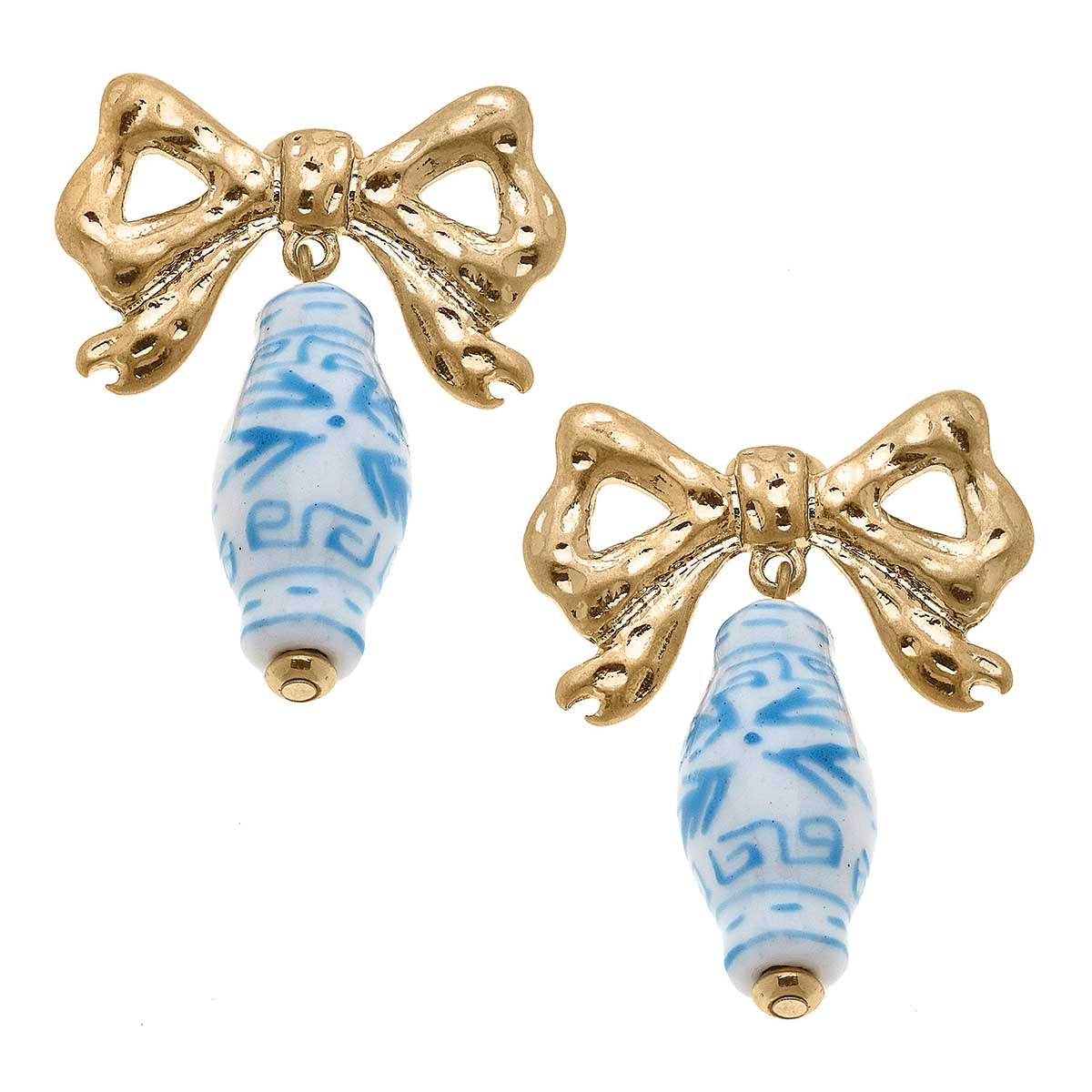 CANVAS Style - Carter Porcelain & Bow Drop Earrings in Wedgwood Blue