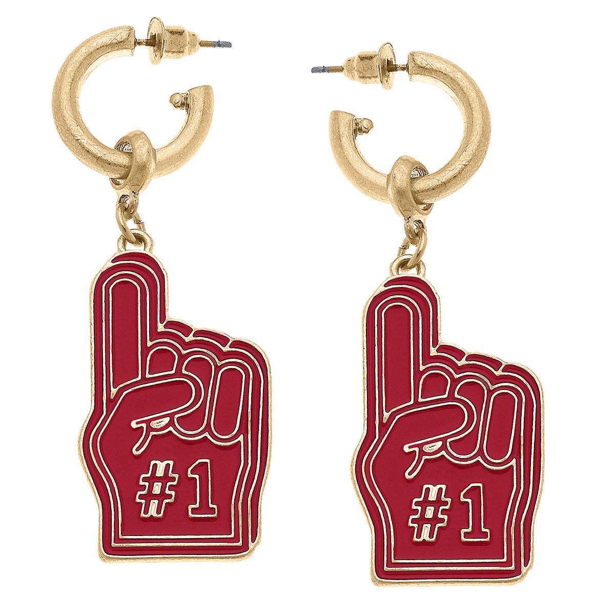 CANVAS Style - Game Day Foam Finger Enamel Earrings in Crimson