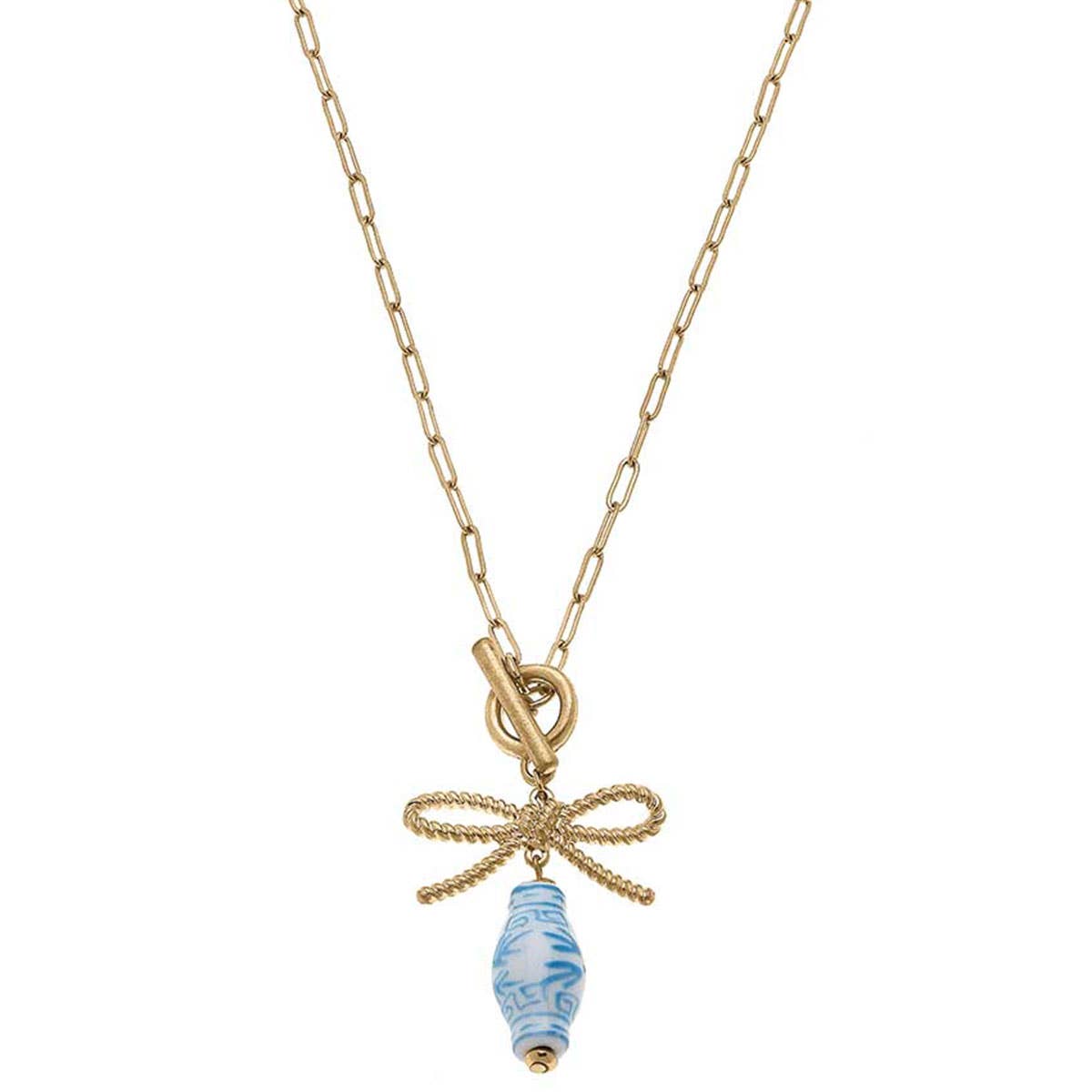 CANVAS Style - Brooke Porcelain & Bow Drop Necklace in Wedgwood Blue