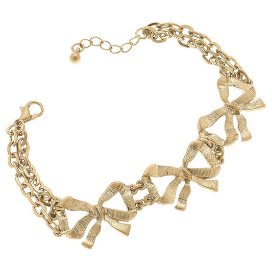 Canvas Style - Adina Bow Layered Chain Link Bracelet in Worn Gold