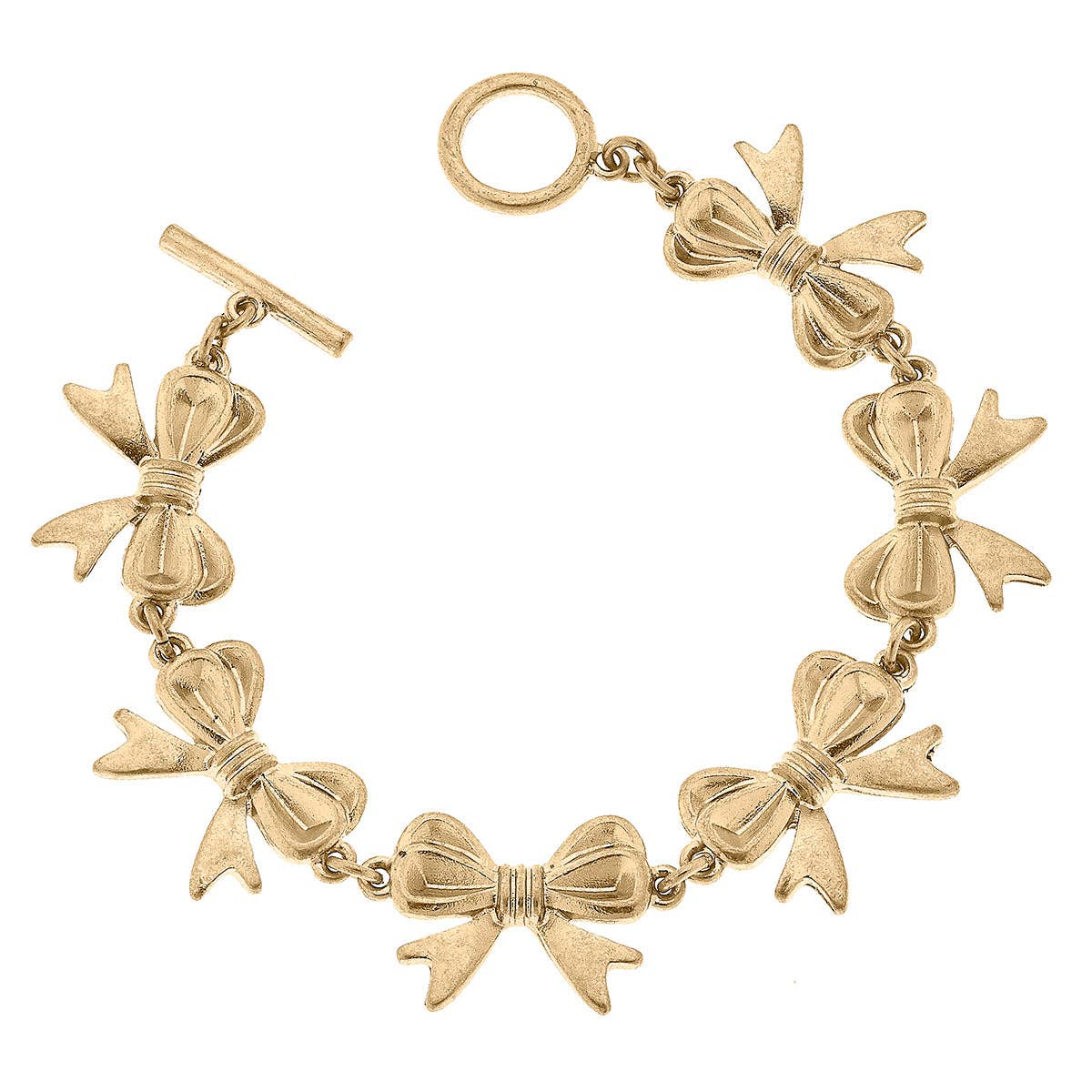 CANVAS Style - CANVAS Style x @ChappleChandler Ollie Bow Linked T-Bar Bracelet in Worn Gold