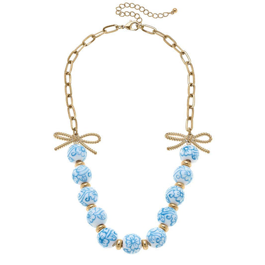 CANVAS Style - Eloise Porcelain Beaded Chain Link Necklace in Wedgwood Blue