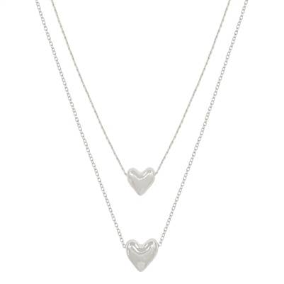 What's Hot - Silver Double Layered Heart 16"-18" Necklace